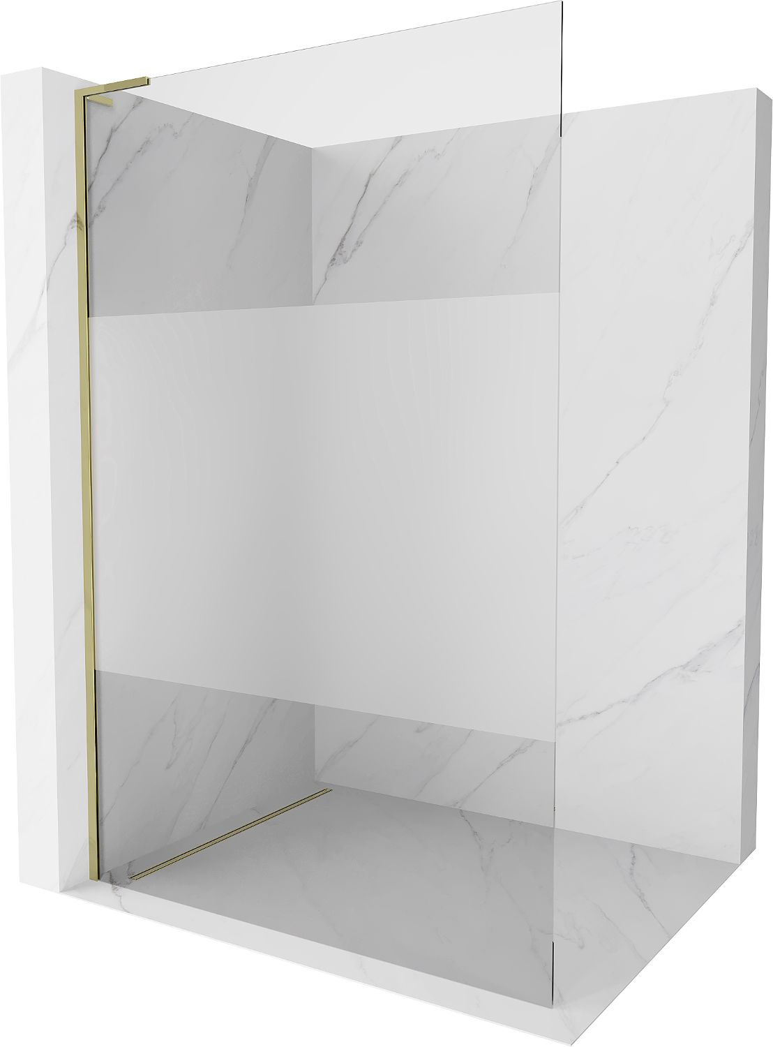 Mexen Kioto L Duschwand Walk-in 90 x 200 cm, transparent/schnee, gold - 800-090-103-50-35