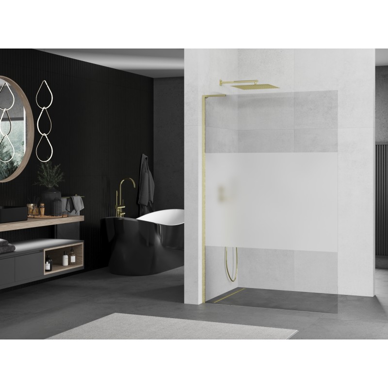 Mexen Kioto L Duschwand Walk-in 80 x 200 cm, transparent/Eis, gebürstetes Gold - 800-080-103-55-35