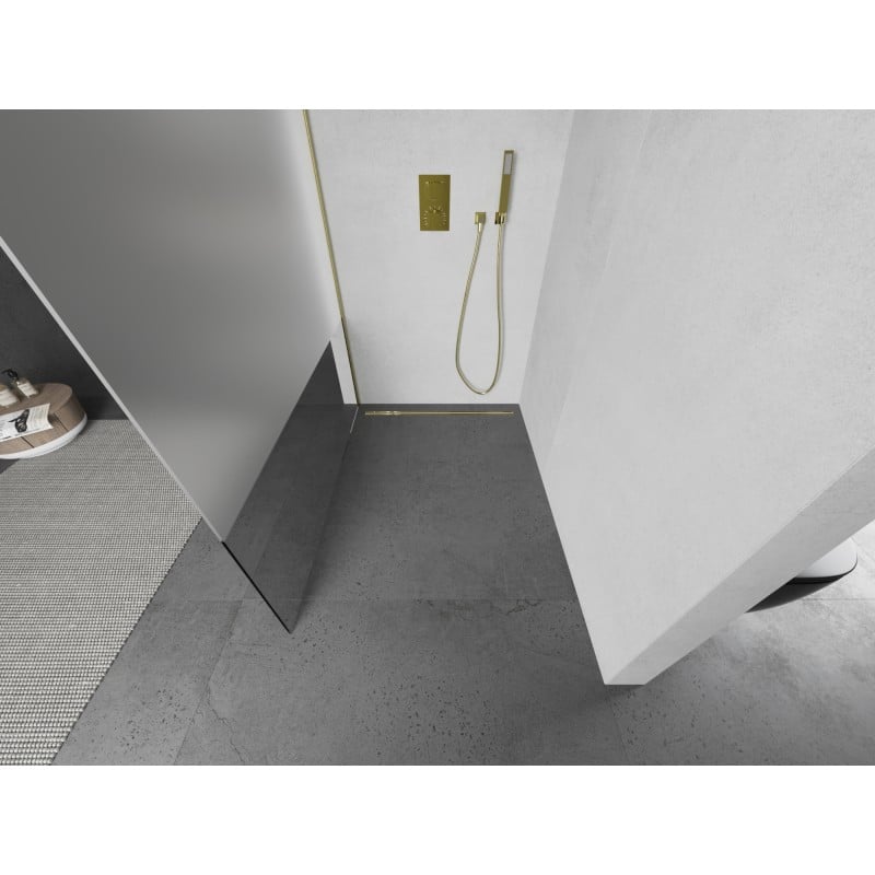 Mexen Kioto L Duschwand Walk-in 90 x 200 cm, transparent/Frost, gebürstetes Gold - 800-090-103-55-35