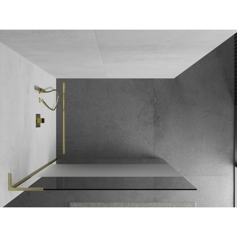 Mexen Kioto L Duschwand Walk-in 90 x 200 cm, transparent/Frost, gebürstetes Gold - 800-090-103-55-35