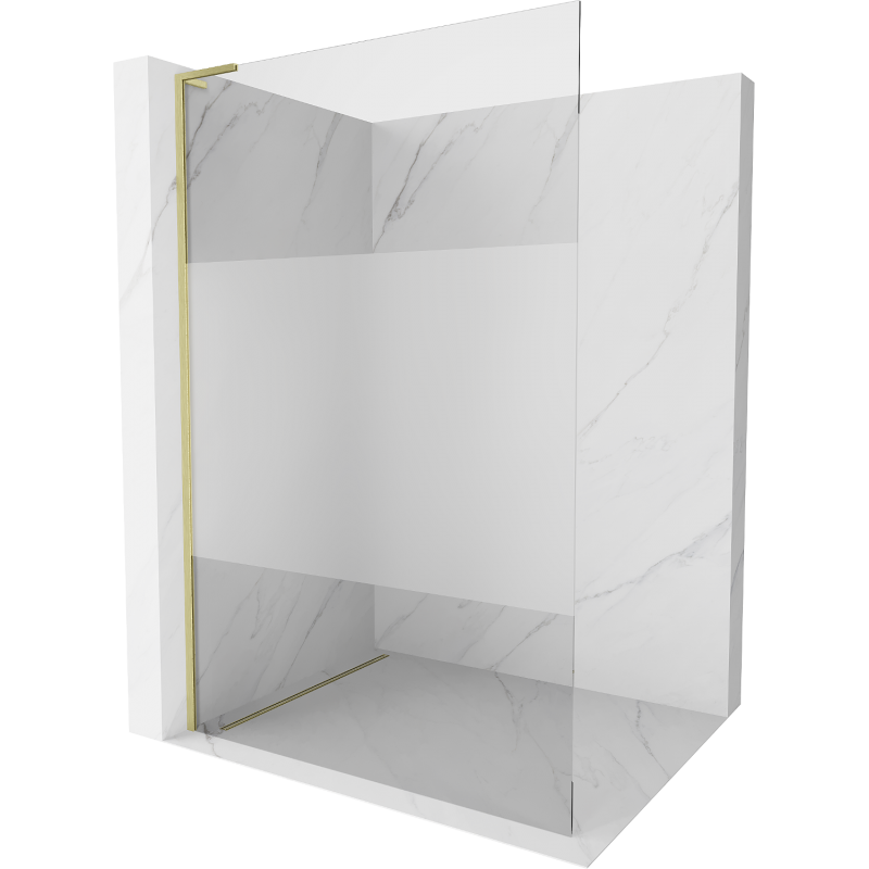 Mexen Kioto L Duschwand Walk-in 90 x 200 cm, transparent/frosted, gebürstetes Gold - 800-090-103-55-35