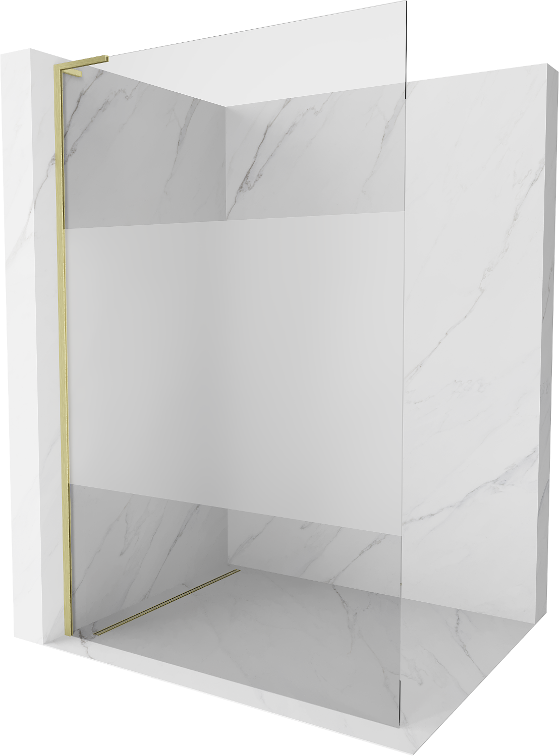 Mexen Kioto L Duschwand Walk-in 90 x 200 cm, transparent/frosted, gebürstetes Gold - 800-090-103-55-35