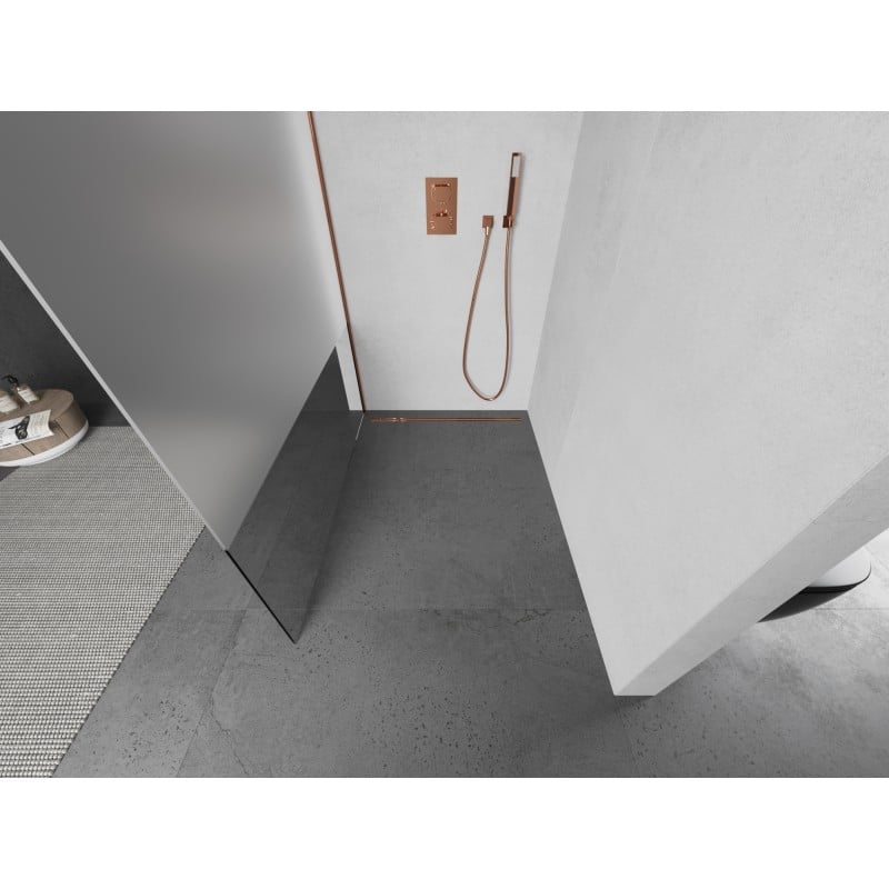 Mexen Kioto L Duschwand Walk-in 120 x 200 cm, transparent/matt, Roségold - 800-120-103-60-35