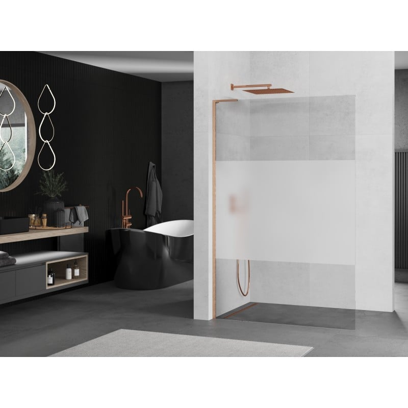 Mexen Kioto L Duschwand Walk-in 80 x 200 cm, transparent/frost, gebürstetes Kupfer - 800-080-103-65-35