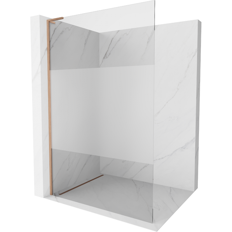 Mexen Kioto L Duschwand Walk-in 100 x 200 cm, transparent/Frost, gebürstetes Kupfer - 800-100-103-65-35