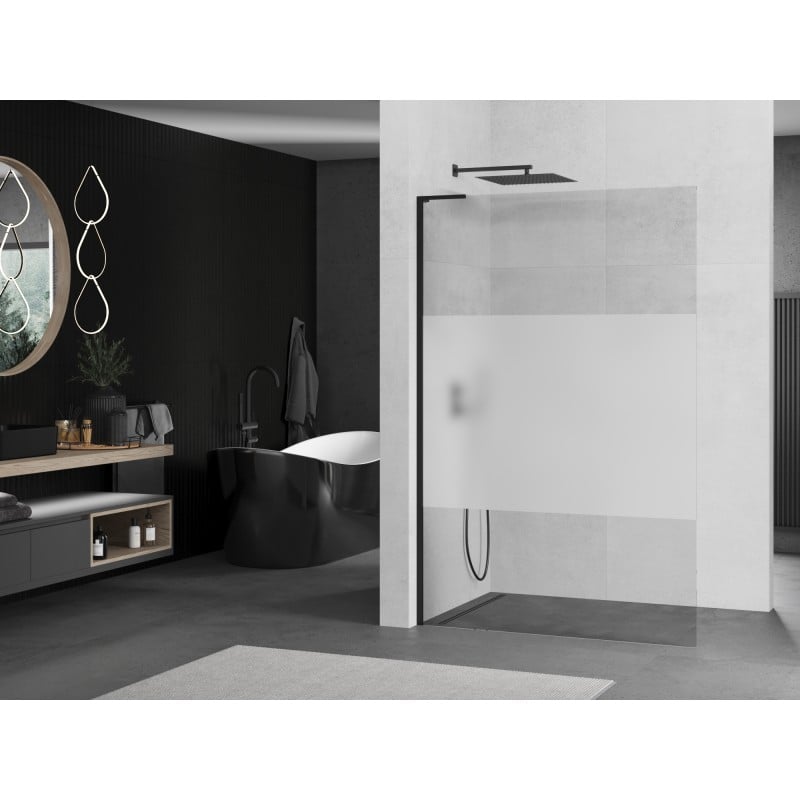 Mexen Kioto L Duschwand Walk-in 70 x 200 cm, transparent/gefroren, schwarz - 800-070-103-70-35