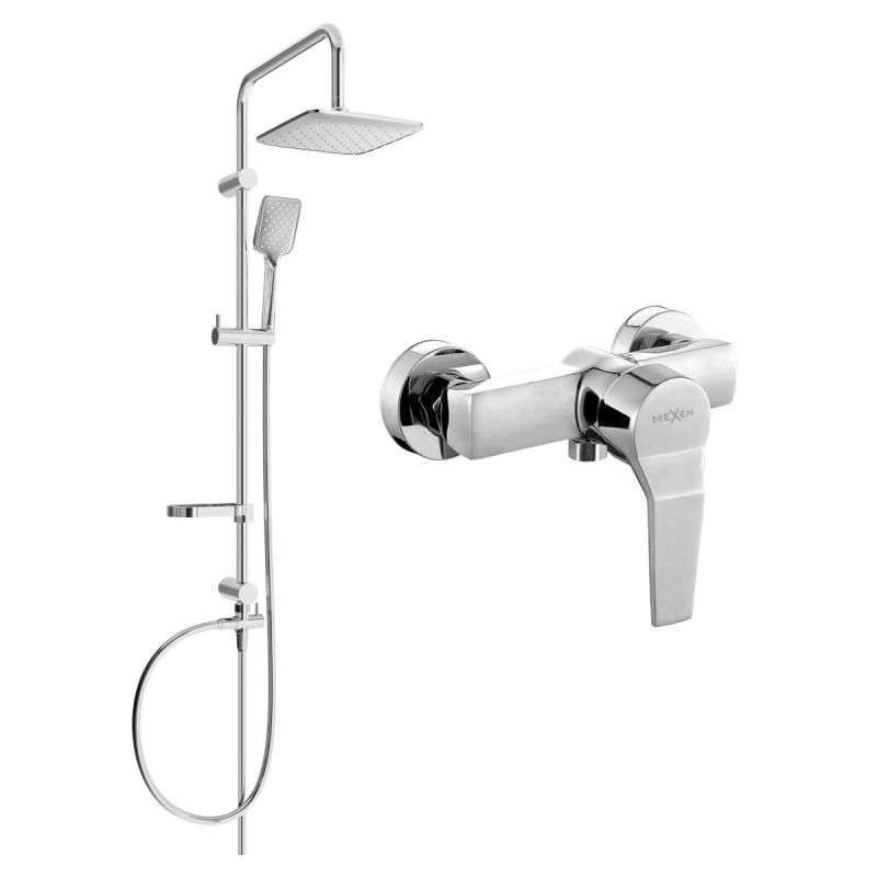Mexen Caro Sven Duschset zur Aufputzmontage mit Regendusche und Duscharmatur, Chrom - 746640262-00