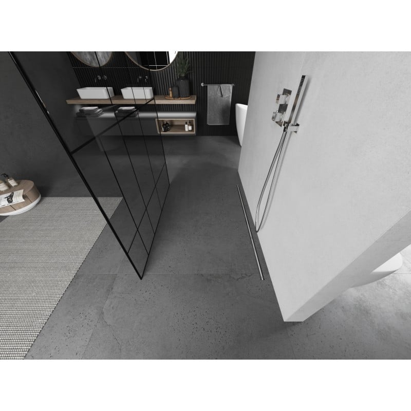 Mexen Kioto freistehende Duschwand 120 x 200 cm, schwarzes Muster 8 mm, gebürsteter Nickel - 800-120-002-97-78