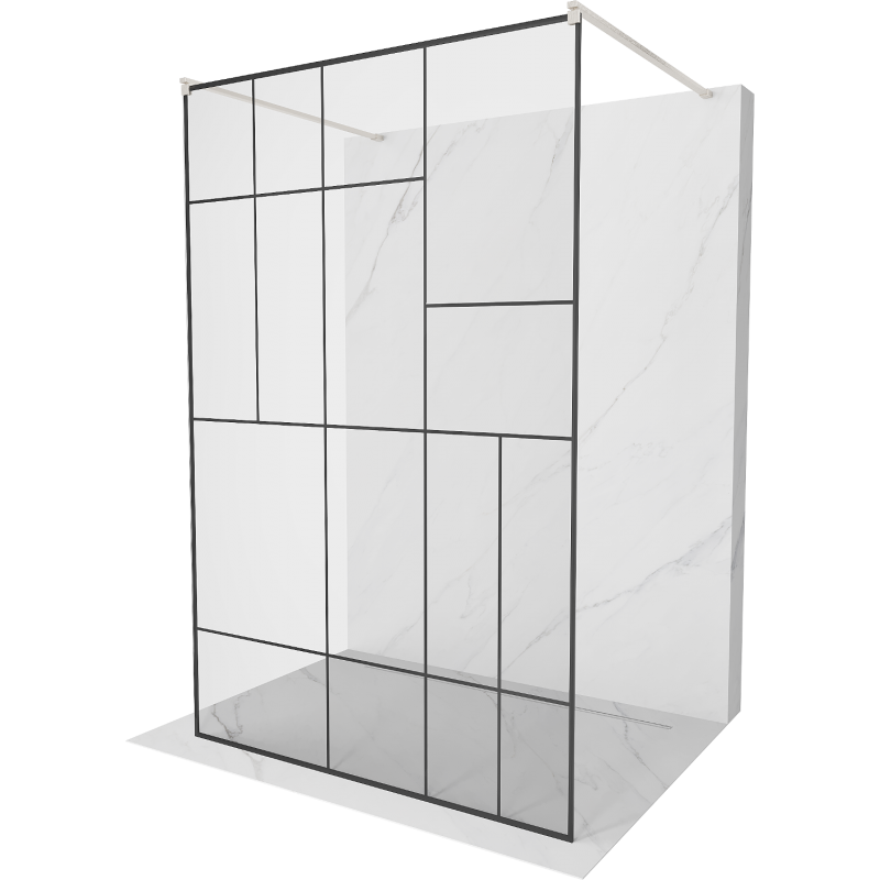 Mexen Kioto freistehende Duschwand 130 x 200 cm, schwarzes Muster 8 mm, gebürsteter Nickel - 800-130-002-97-78
