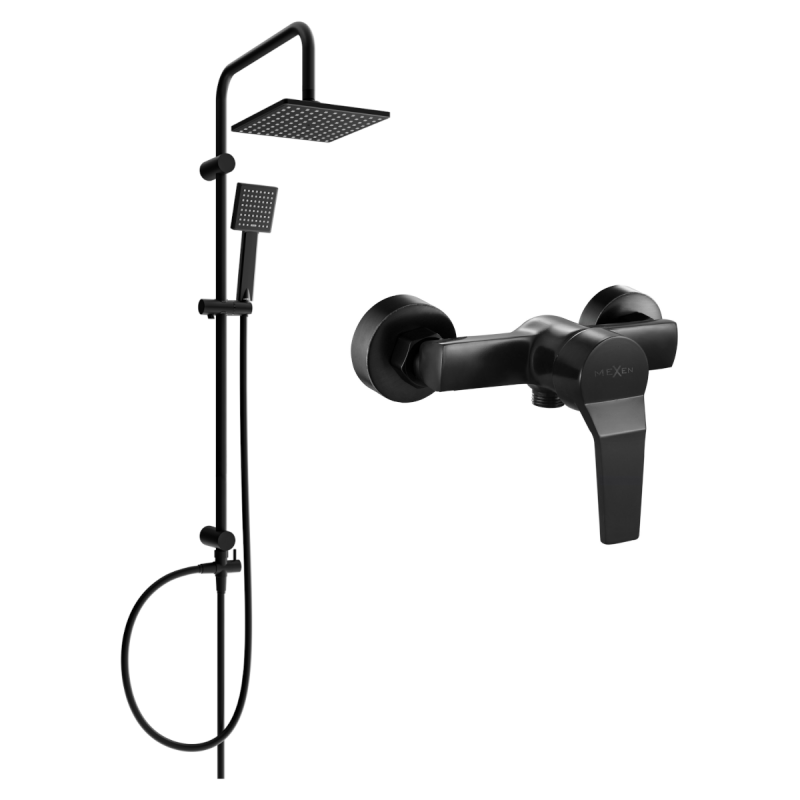 Mexen Caro Tord Duschset zur Aufputzmontage mit Regendusche und Duscharmatur, schwarz - 746640200-70