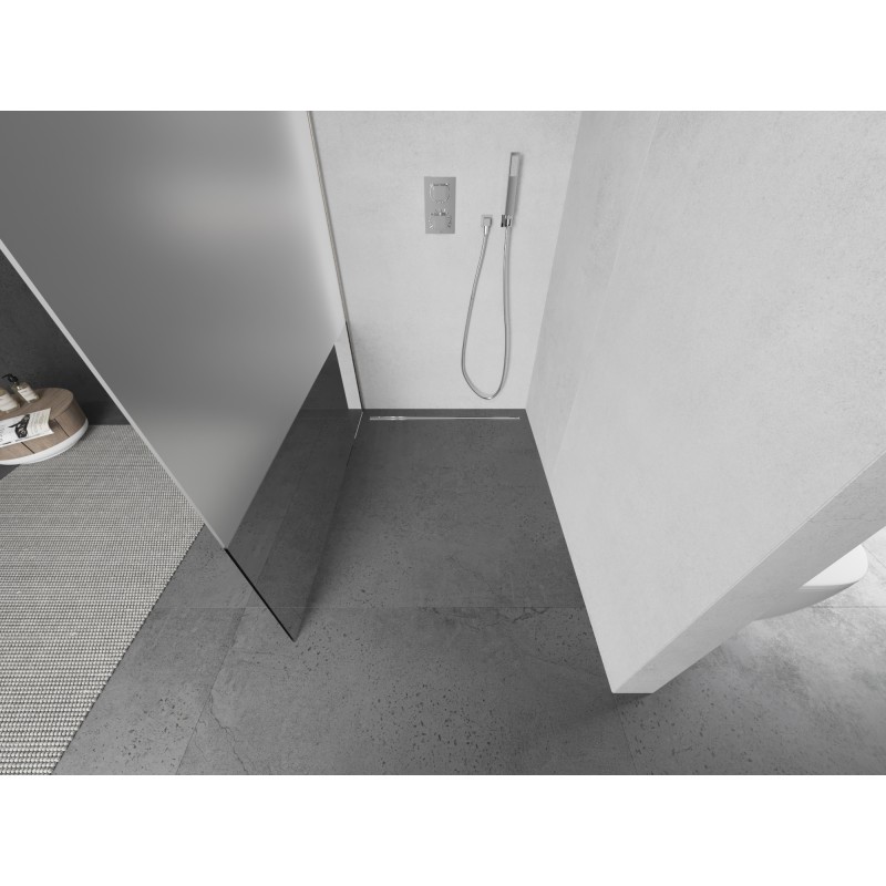 Mexen Kioto L Duschwand Walk-in 80 x 200 cm, transparent/Matt, gebürsteter Nickel - 800-080-103-97-35