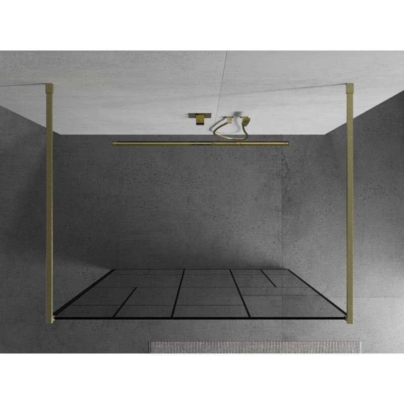 Mexen Kioto freistehende Duschwand 120 x 200 cm, schwarzes Muster 8 mm, gebürstetes Gold - 800-120-002-55-78