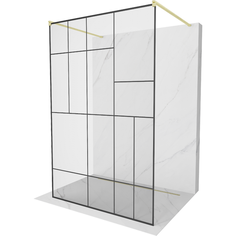 Mexen Kioto freistehende Duschwand 140 x 200 cm, schwarzes Muster 8 mm, gebürstetes Gold - 800-140-002-55-78