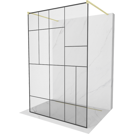 Mexen Kioto freistehende Duschwand 140 x 200 cm, schwarzes Muster 8 mm, gebürstetes Gold - 800-140-002-55-78