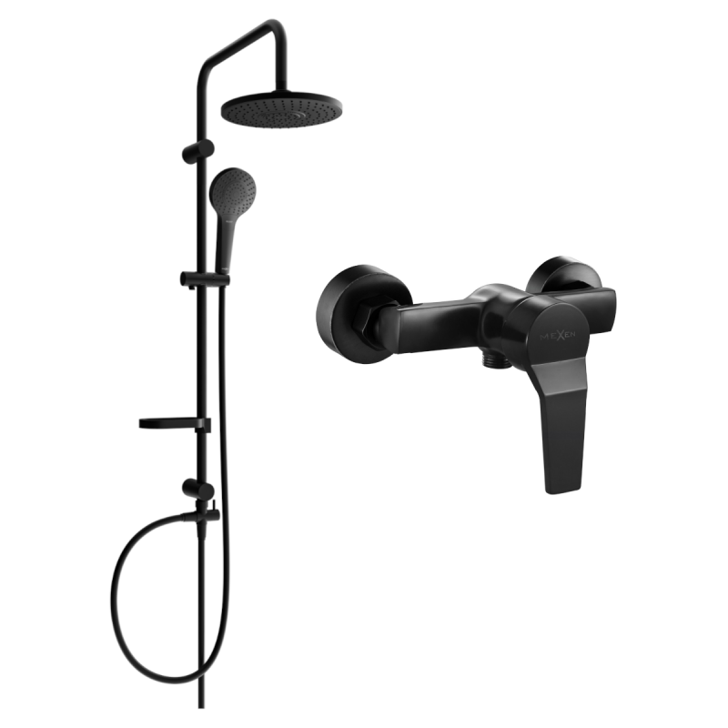 Mexen Caro Erik Aufputz-Duschset mit Regenbrause und Duscharmatur, schwarz - 746640205-70
