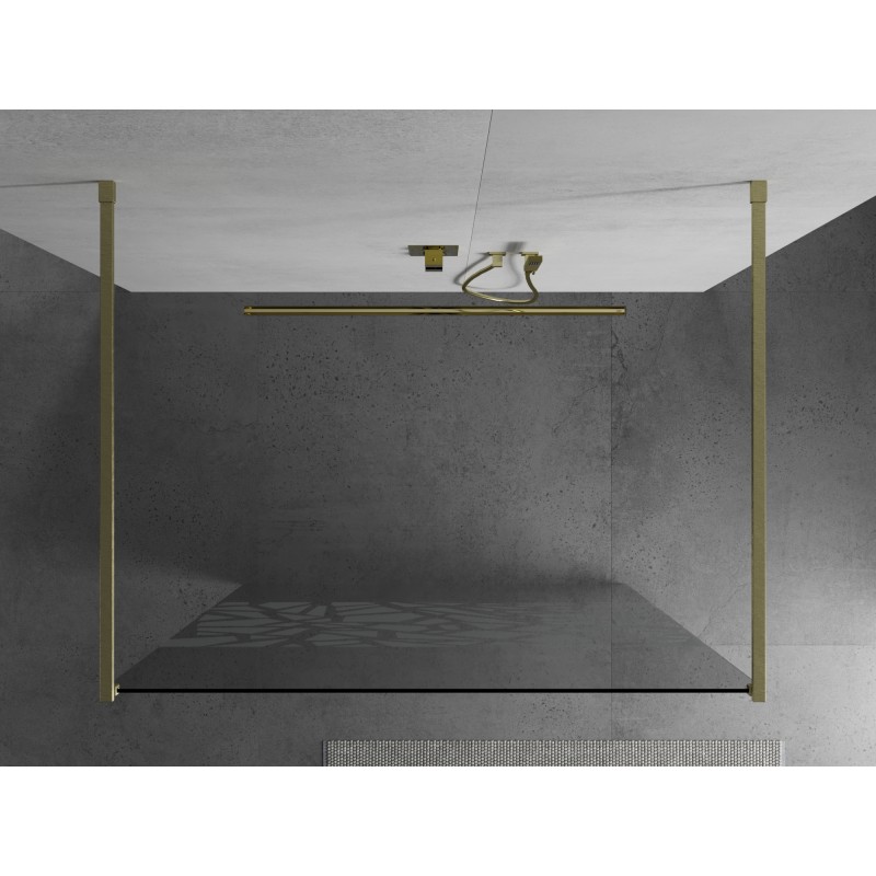 Mexen Kioto freistehende Duschwand 110 x 200 cm, weißes Muster 8 mm, gebürstetes Gold - 800-110-002-55-85