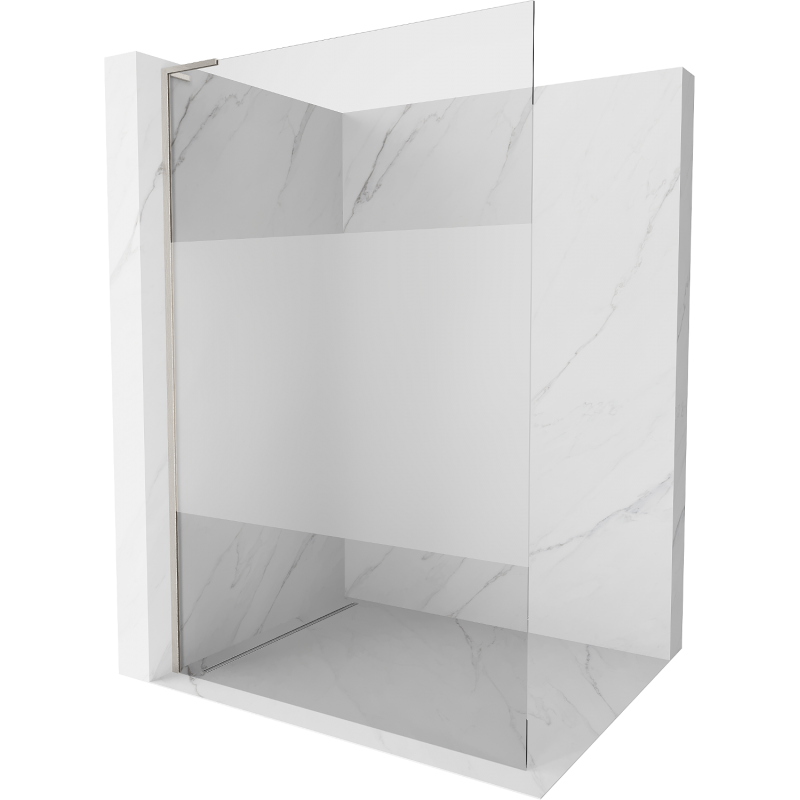 Mexen Kioto L Duschwand Walk-in 90 x 200 cm, transparent/Sichtschutz, Bürstennickel - 800-090-103-97-35