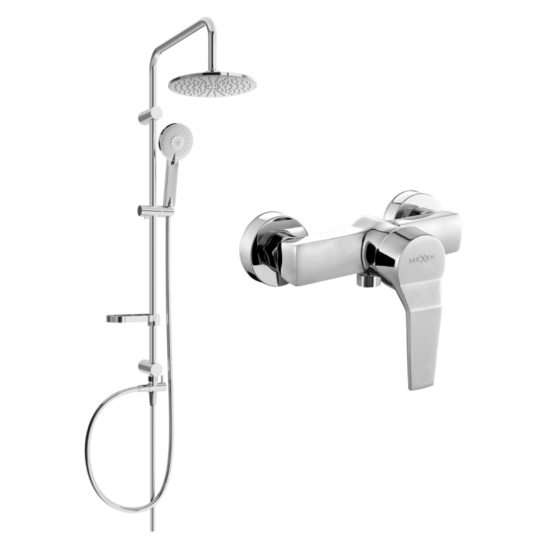 Mexen Caro Carl Aufputz-Duschset mit Regendusche und Duscharmatur, Chrom - 746640240-00
