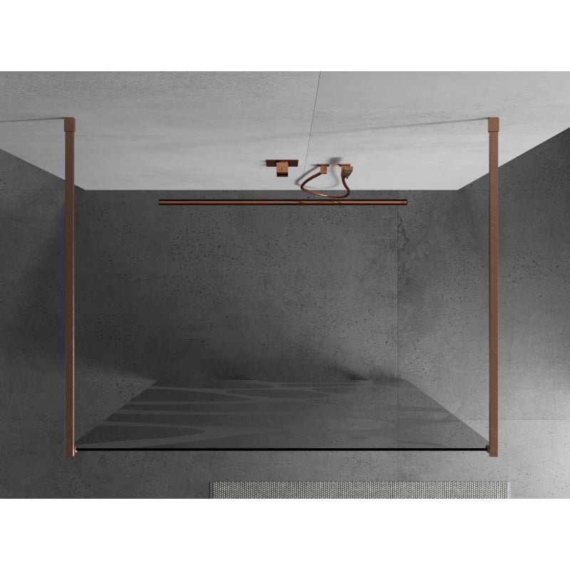 Mexen Kioto Freistehende Duschwand 140 x 200 cm, weiße Welle 8 mm, gebürstetes Kupfer - 800-140-002-65-97