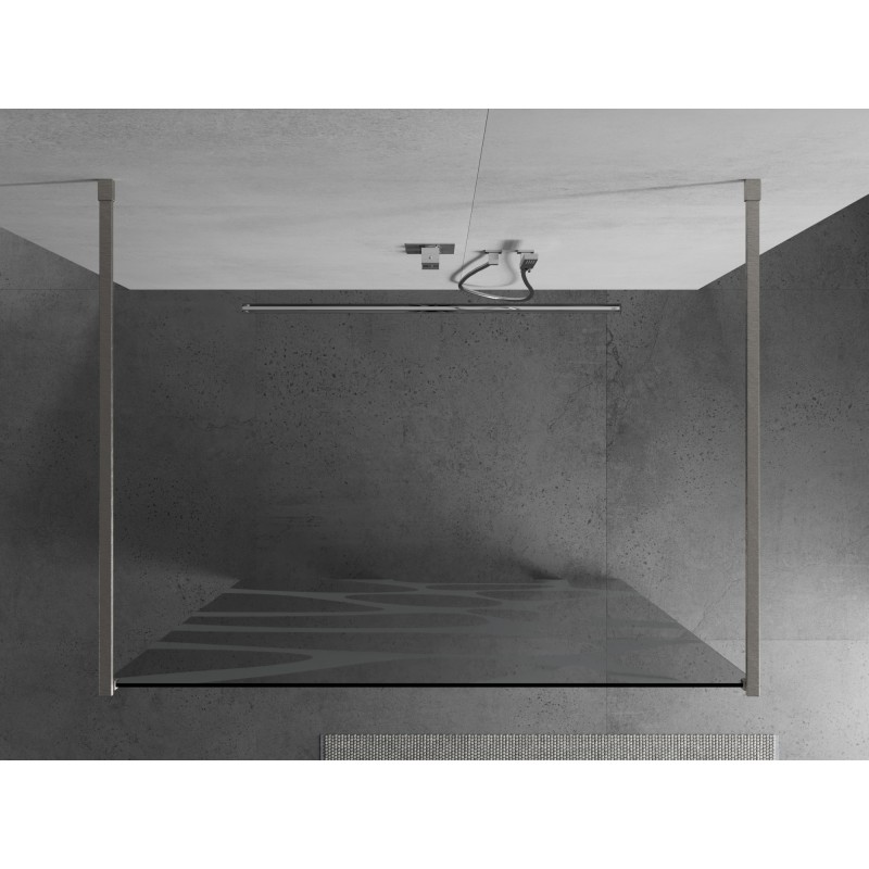 Mexen Kioto Freistehende Duschwand 130 x 200 cm, weiße Welle 8 mm, gebürstetes Nickel - 800-130-002-97-97