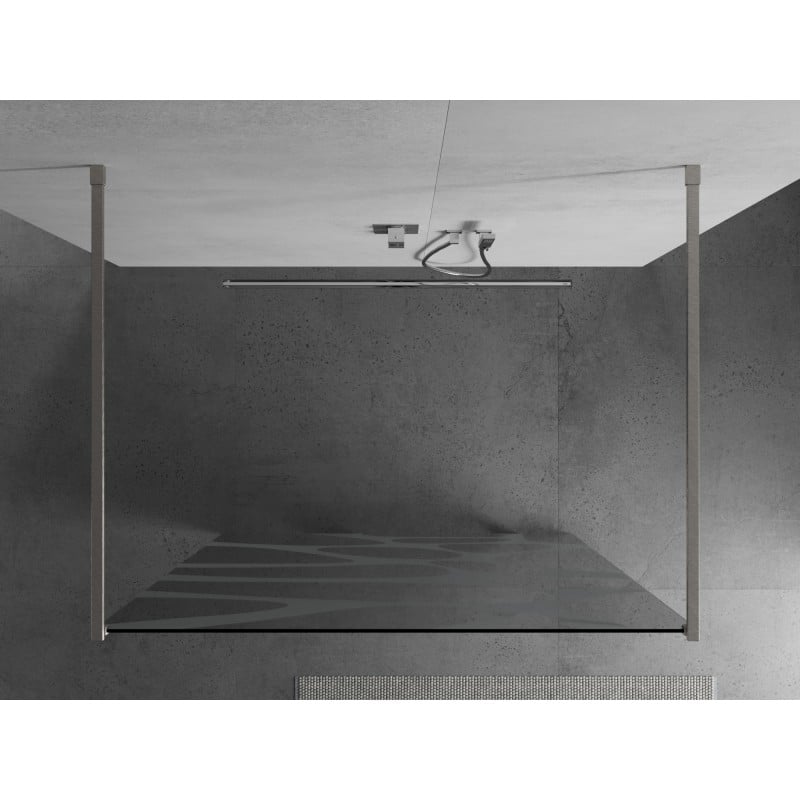 Mexen Kioto Freistehende Duschwand 140 x 200 cm, weiße Welle 8 mm, gebürsteter Nickel - 800-140-002-97-97