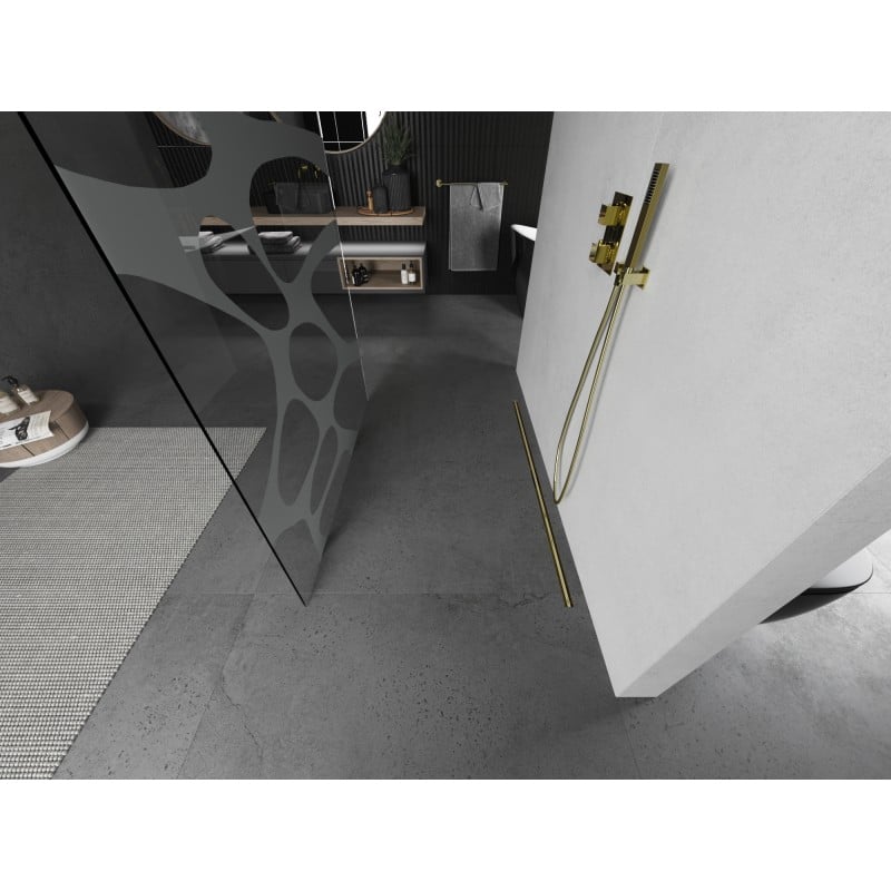 Mexen Kioto Freistehende Duschwand 120 x 200 cm, weiße Welle 8 mm, gebürstetes Gold - 800-120-002-55-97