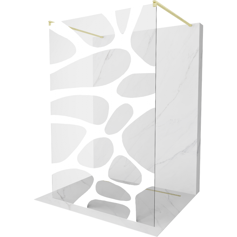 Mexen Kioto Freistehende Duschwand 140 x 200 cm, weiße Welle 8 mm, gebürstetes Gold - 800-140-002-55-97