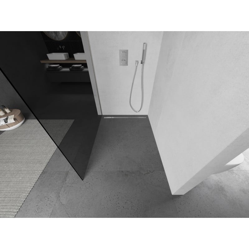 Mexen Kioto L Duschabtrennung Walk-in 90 x 200 cm, Graphit, Gebürsteter Nickel - 800-090-103-97-40