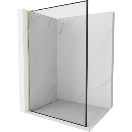 Mexen Kioto L Duschwand Walk-in 50 x 200 cm, schwarzer Rahmen, gebürstetes Gold - 800-050-103-55-70