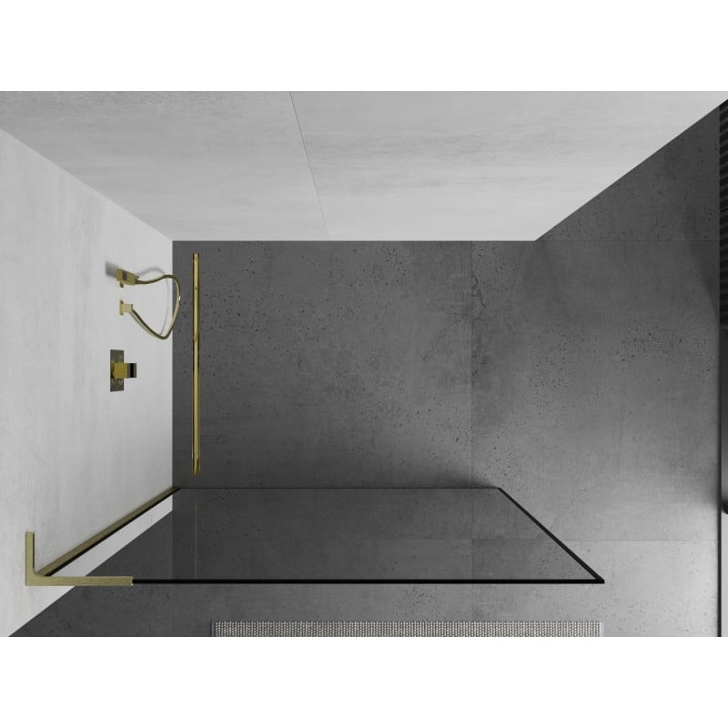 Mexen Kioto L Duschwand Walk-in 60 x 200 cm, schwarzer Rahmen, gebürstetes Gold - 800-060-103-55-70