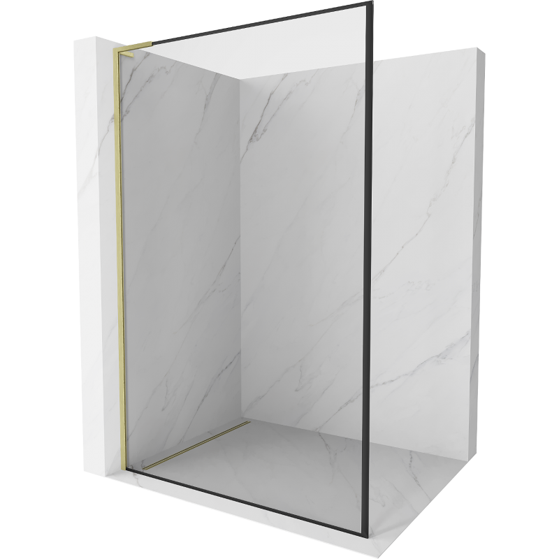 Mexen Kioto L Duschwand Walk-in 110 x 200 cm, schwarzer Rahmen, gebürstetes Gold - 800-110-103-55-70
