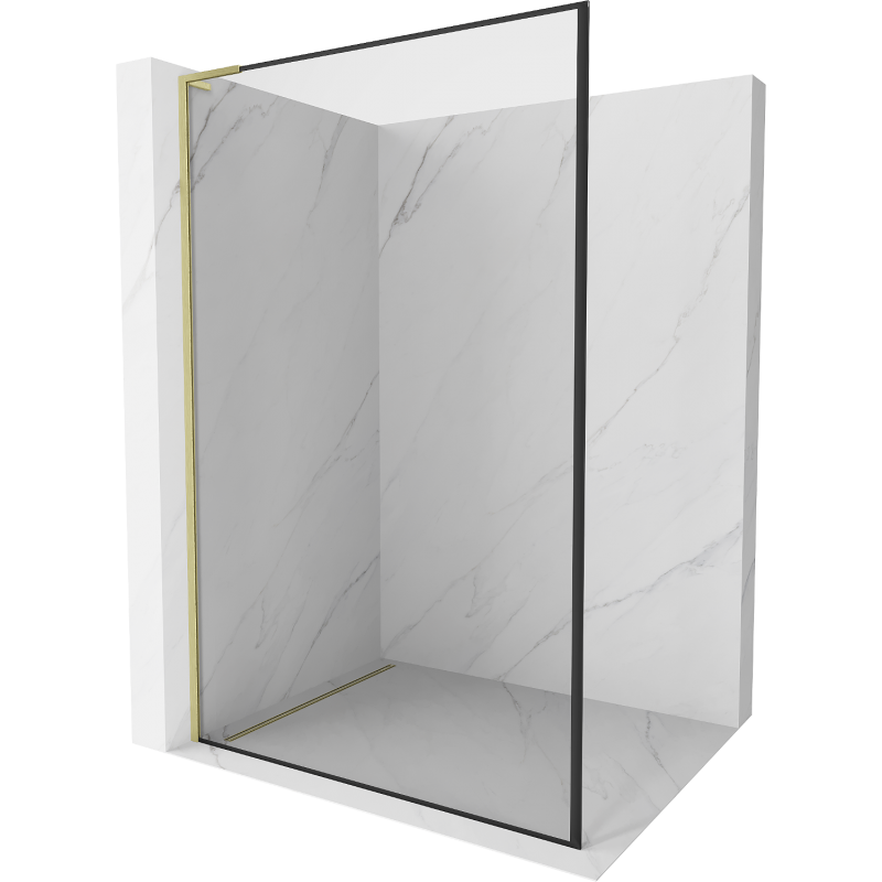 Mexen Kioto L Duschwand Walk-in 120 x 200 cm, schwarzer Rahmen, gebürstetes Gold - 800-120-103-55-70