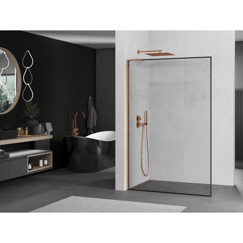 Mexen Kioto L Duschwand Walk-in 60 x 200 cm, schwarzer Rahmen, Roségold - 800-060-103-60-70