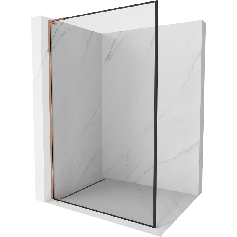 Mexen Kioto L Duschwand Walk-in 100 x 200 cm, schwarzer Rahmen, Roségold - 800-100-103-60-70