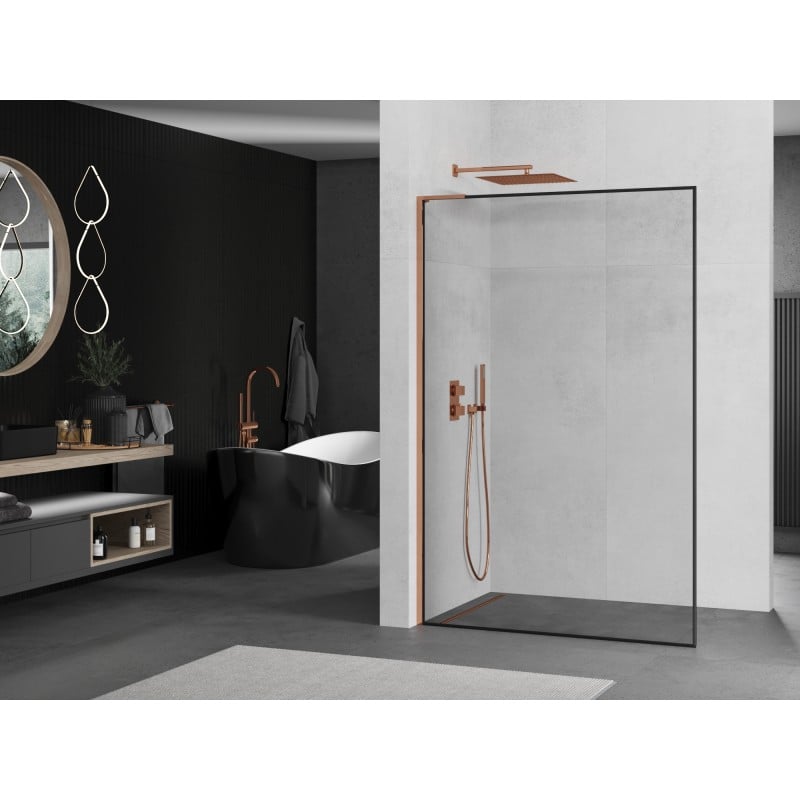 Mexen Kioto L Duschwand Walk-in 110 x 200 cm, schwarzer Rahmen, Roségold - 800-110-103-60-70