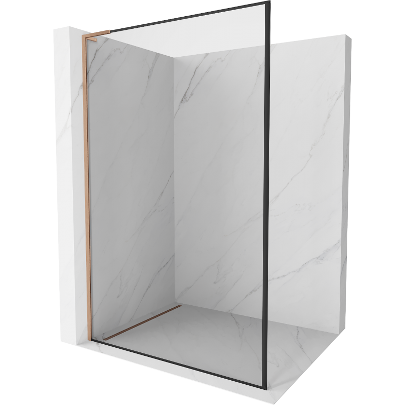 Mexen Kioto L Duschwand Walk-in 80 x 200 cm, schwarzer Rahmen, gebürstetes Kupfer - 800-080-103-65-70