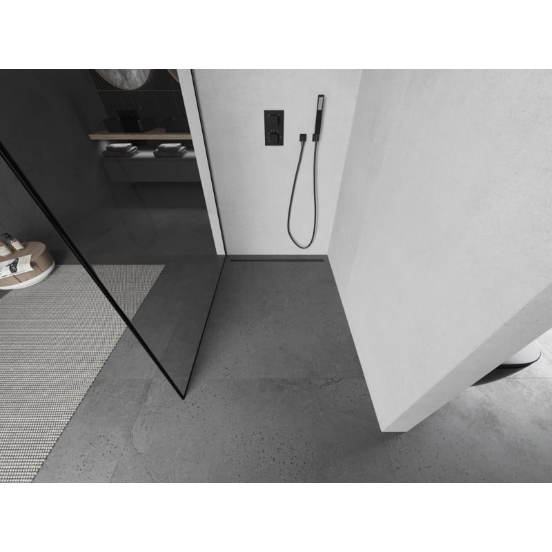 Mexen Kioto L Duschwand Walk-in 70 x 200 cm, schwarzer Rahmen, gun gray gebürstet - 800-070-103-66-70