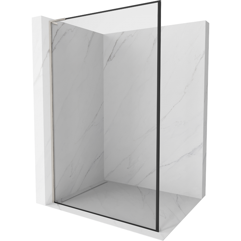 Mexen Kioto L Duschwand Walk-in 50 x 200 cm, schwarzer Rahmen, gebürstetes Nickel - 800-050-103-97-70