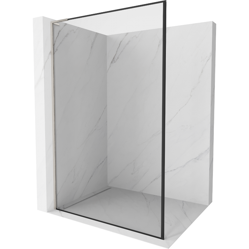 Mexen Kioto L Duschwand Walk-in 110 x 200 cm, schwarzer Rahmen, gebürstetes Nickel - 800-110-103-97-70