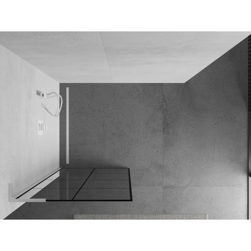 Mexen Kioto L Duschwand Walk-in 70 x 200 cm, schwarzes Gitter, weiß - 800-070-103-20-77