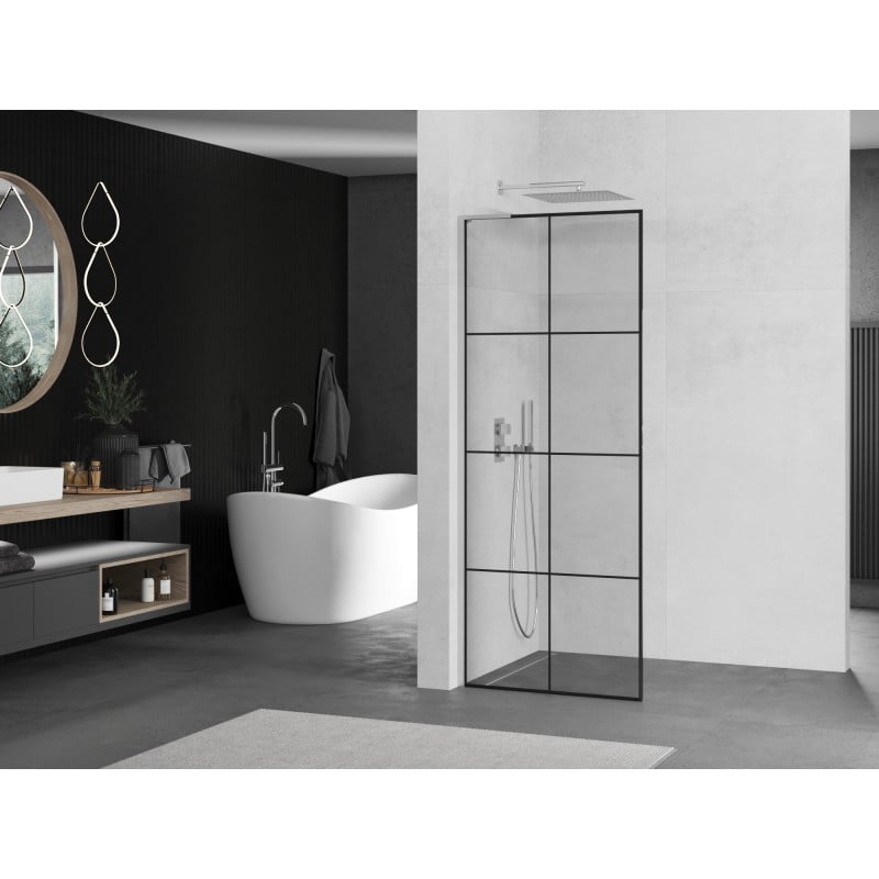 Mexen Kioto L Duschwand Walk-in 70 x 200 cm, schwarzes Gitter, Chrom - 800-070-103-01-77
