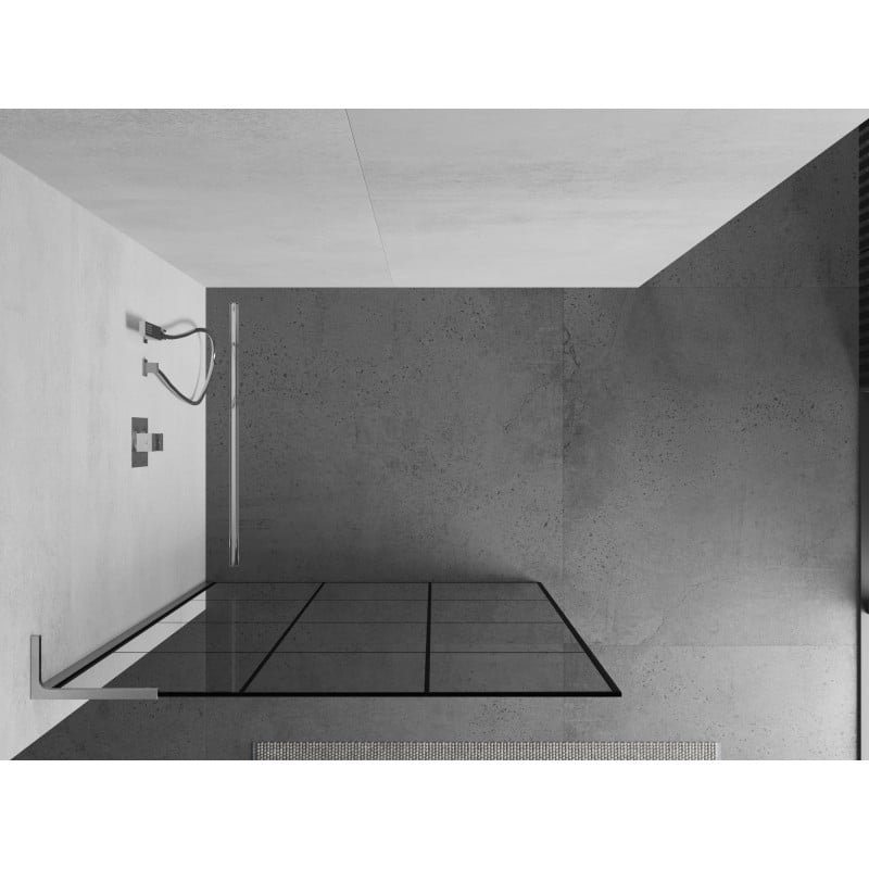 Mexen Kioto L Duschwand Walk-in 110 x 200 cm, schwarzes Gitter, Chrom - 800-110-103-01-77