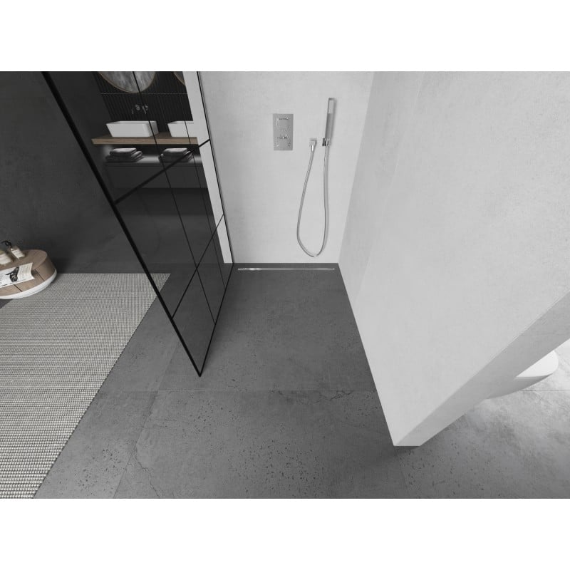 Mexen Kioto L Duschwand Walk-in 110 x 200 cm, schwarzes Gitter, Chrom - 800-110-103-01-77