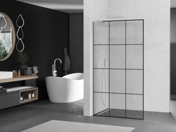 Mexen Kioto L Duschwand Walk-in 120 x 200 cm, schwarzes Raster, weiß - 800-120-103-20-77