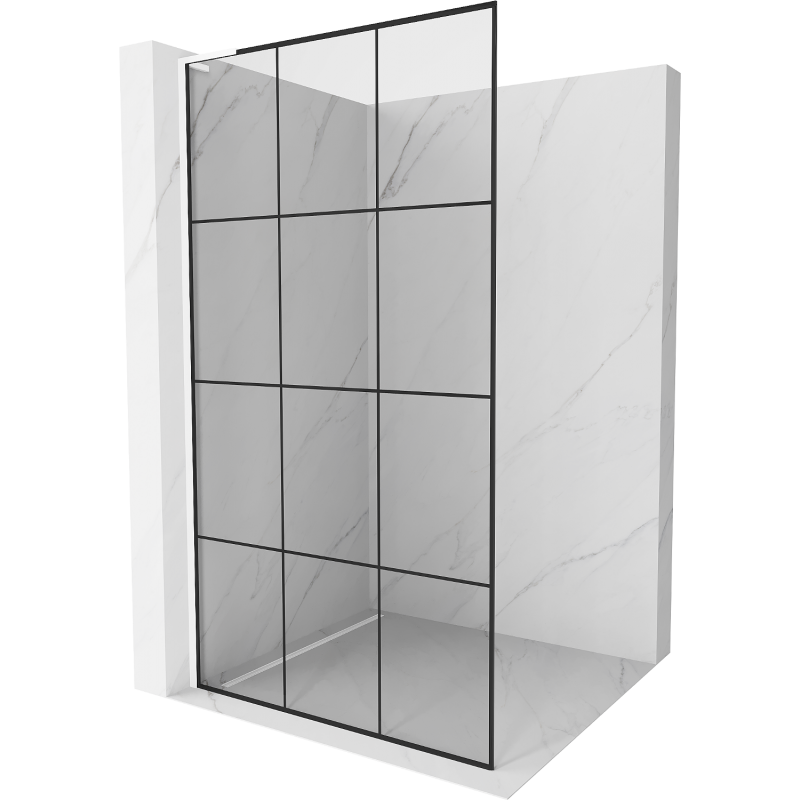 Mexen Kioto L Duschwand Walk-in 120 x 200 cm, schwarzes Raster, weiß - 800-120-103-20-77