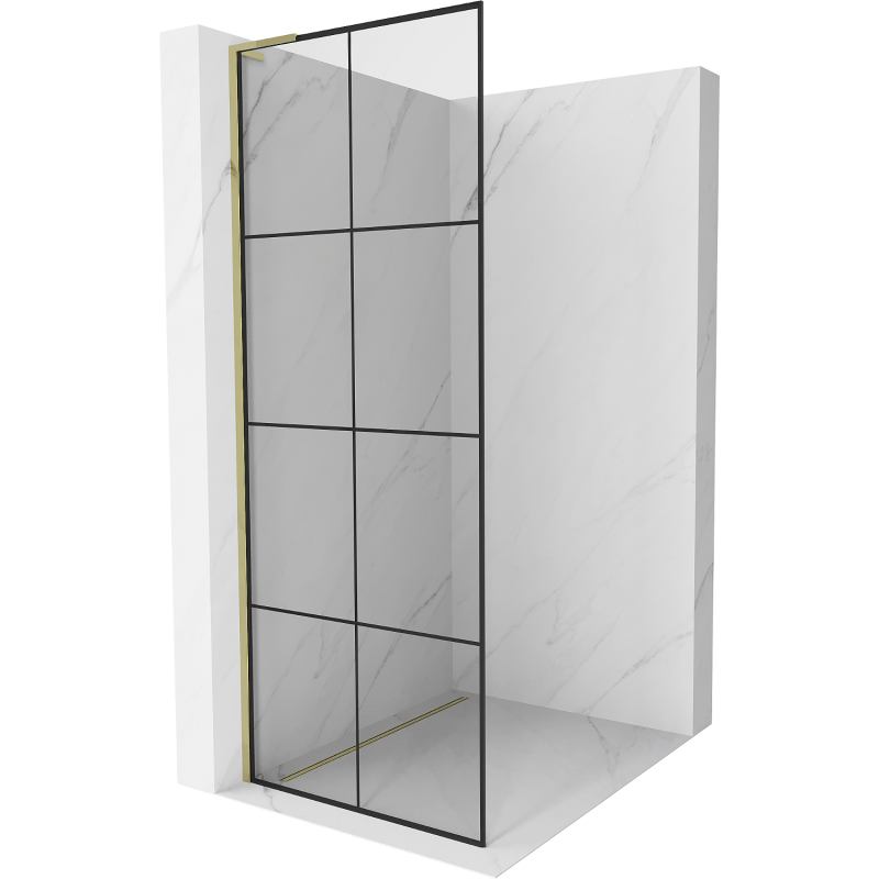 Mexen Kioto L Duschwand Walk-in 70 x 200 cm, schwarzes Gitter, Gold - 800-070-103-50-77