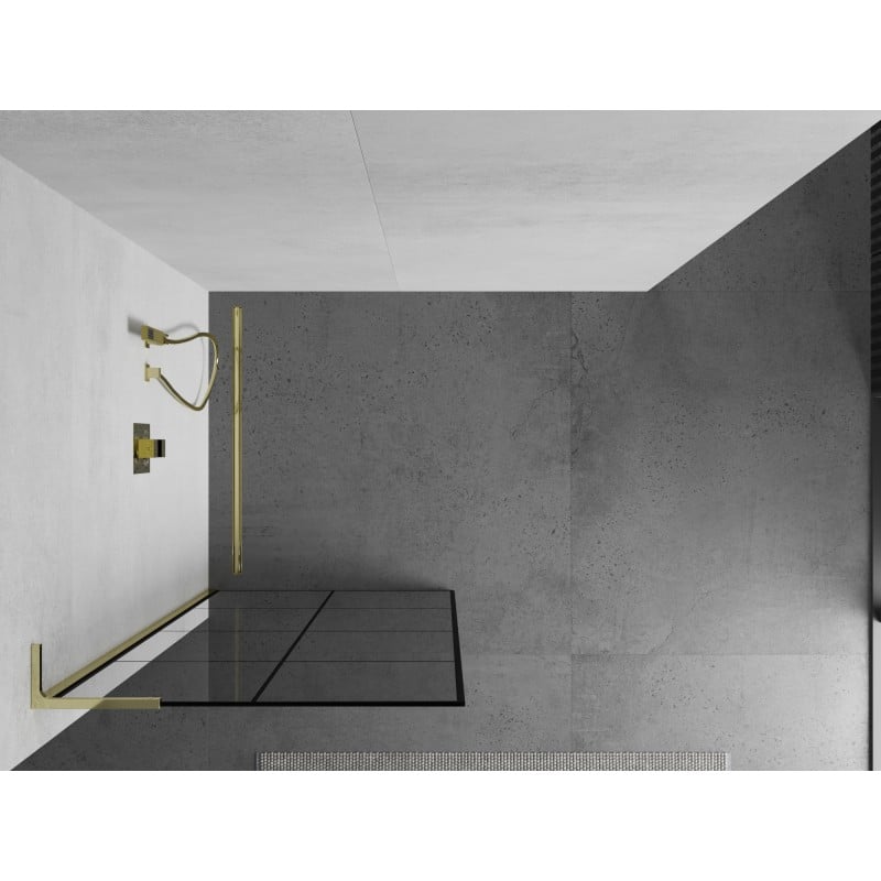 Mexen Kioto L Duschwand Walk-in 70 x 200 cm, schwarzes Gitter, Gold - 800-070-103-50-77