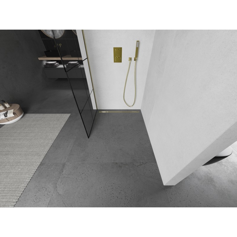 Mexen Kioto L Duschwand Walk-in 70 x 200 cm, schwarzes Gitter, Gold - 800-070-103-50-77