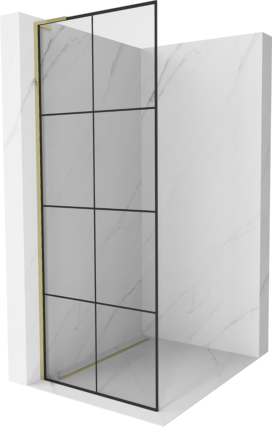 Mexen Kioto L Duschwand Walk-in 80 x 200 cm, schwarzes Muster, gold - 800-080-103-50-77