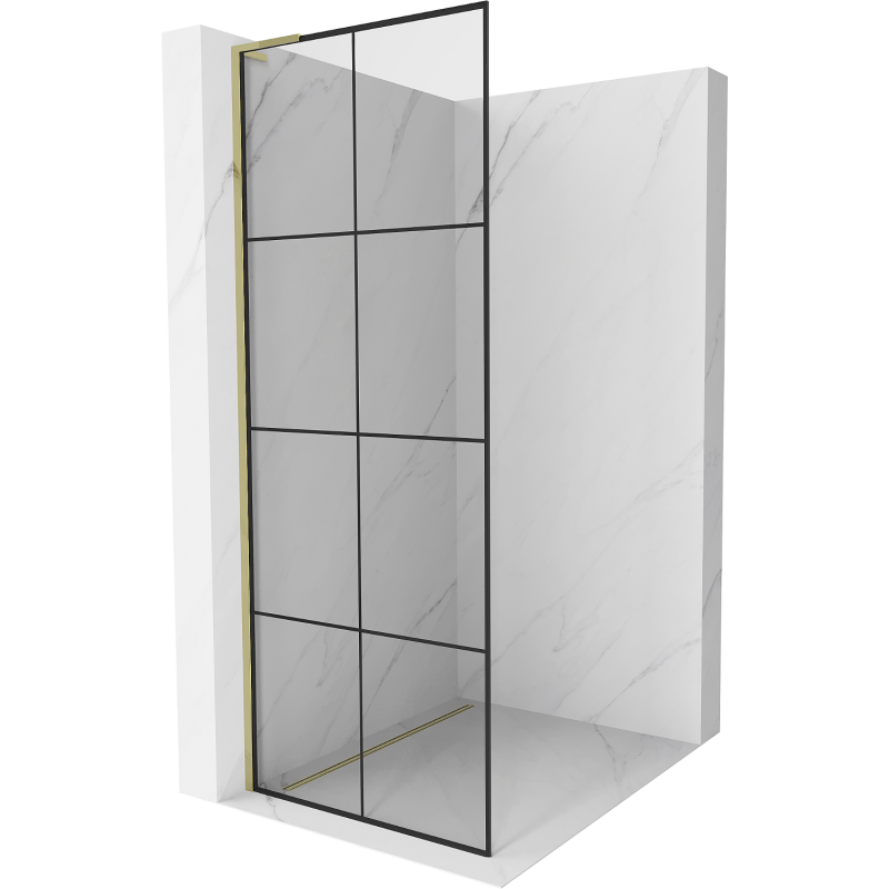 Mexen Kioto L Duschwand Walk-in 90 x 200 cm, schwarzes Gitter, golden - 800-090-103-50-77